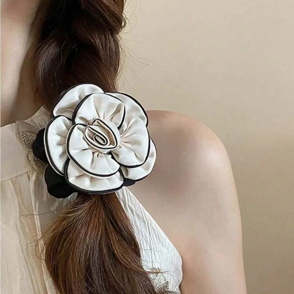 NEW 1pc Designer-Style Classic Camellia Bow Hair Band Scrunchie